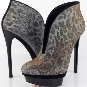B BRIAN ATWOOD FORTOSA Silver Leopard Glitter Designer Platform Boots 7